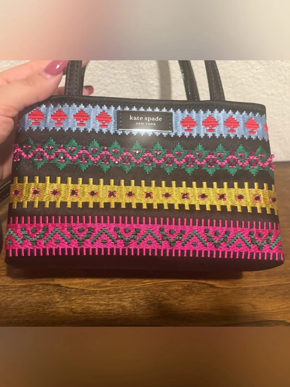 kate spade Mini Black Multi-Color Embroidered Crossbody